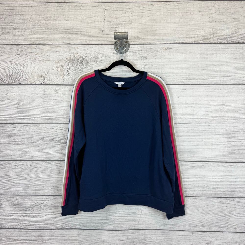 Time & Tru Women's Navy Crew Stripe Sleeve Sweatshirt Size XL